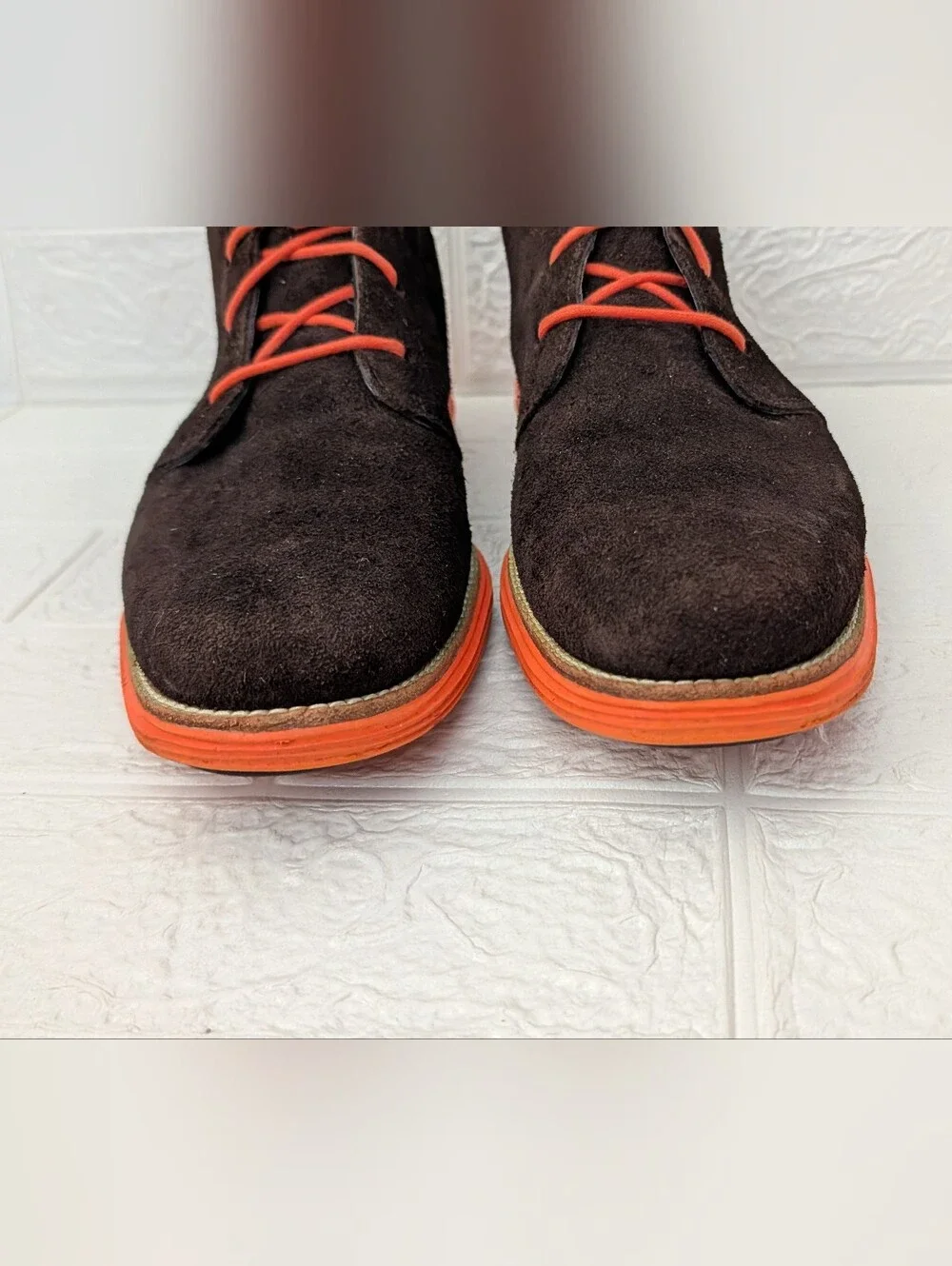 Cole Haan Brown Suede Chukka Boots with Orange Accents Mens Sz 10.5